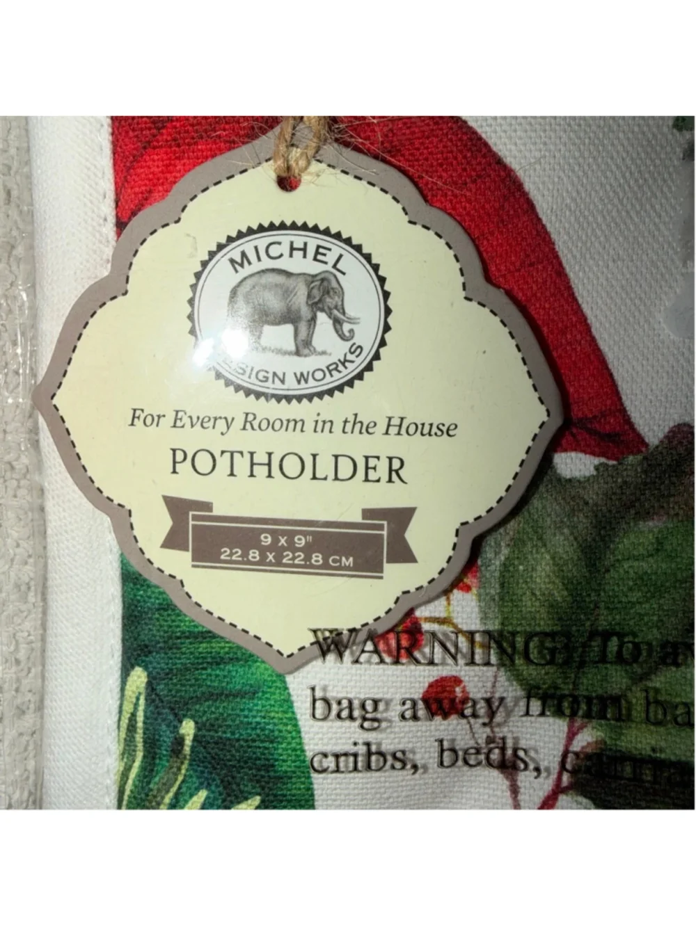 NIP Michel Design Works 9 X 9 Quilted Potholder Cardinal Poinsetta Berries
